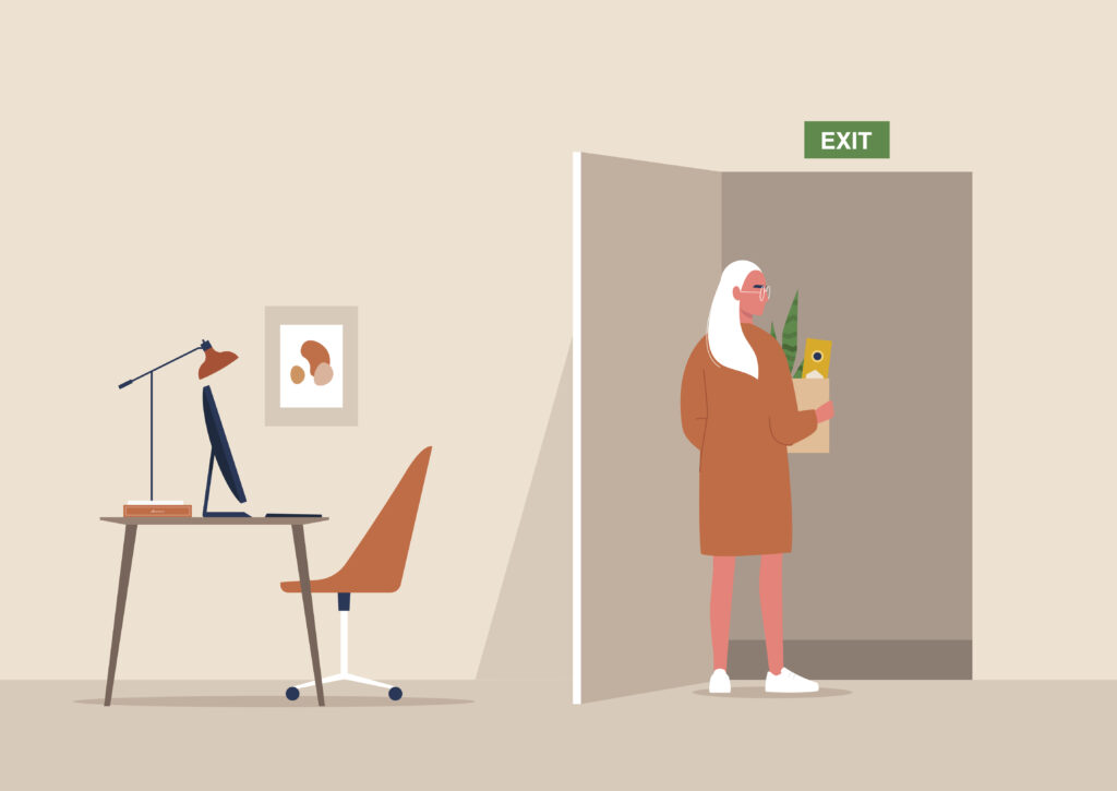 girl leaves office